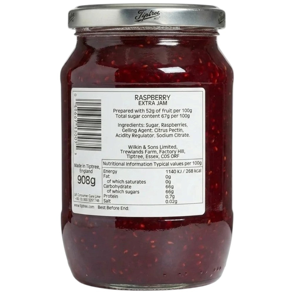 Tiptree Raspberry Conserve raspberry flavoured conserve 908g jar ingredients and barcode