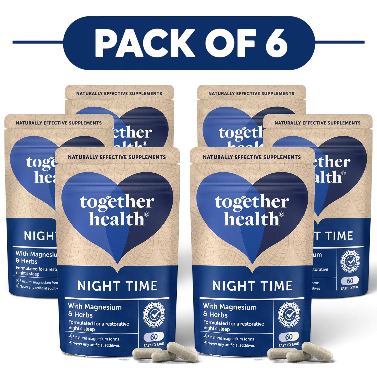 Together Health Night Time Magnesium & Herbs 60 Capsules Pack of 6