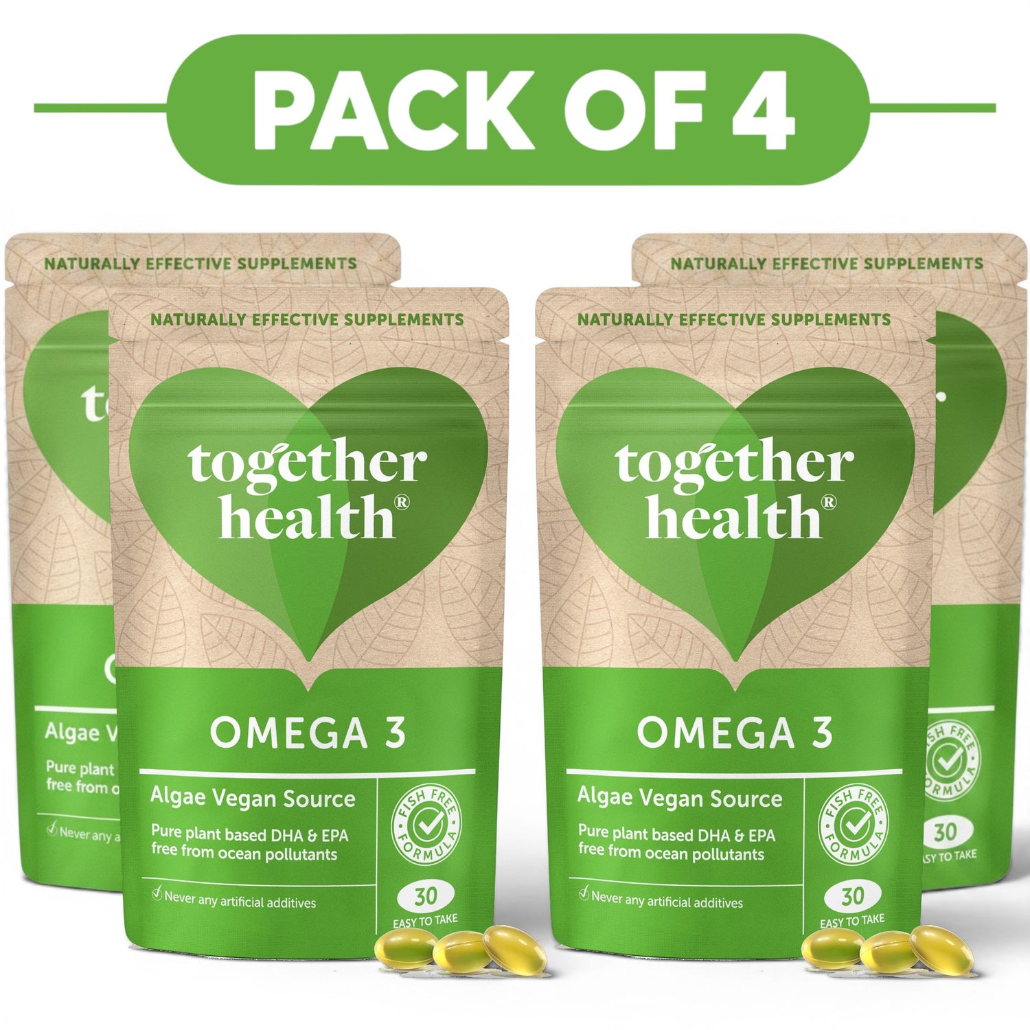 Together Health Omega 3 Algae Vegan Source 30 Softgels Pack of 4