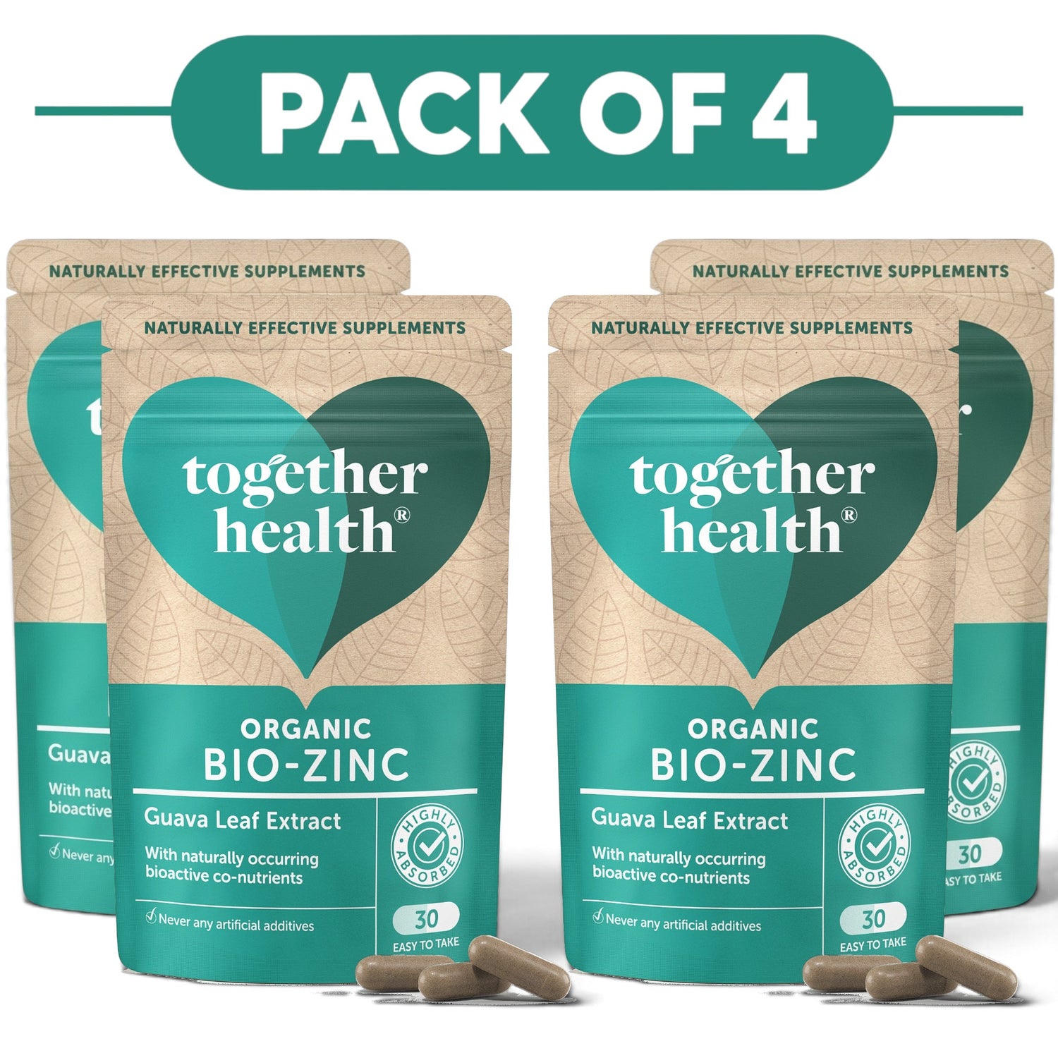 Together Health Organic Bio-Zinc Guava Leaf Extract 30 Capsules Pack of 4