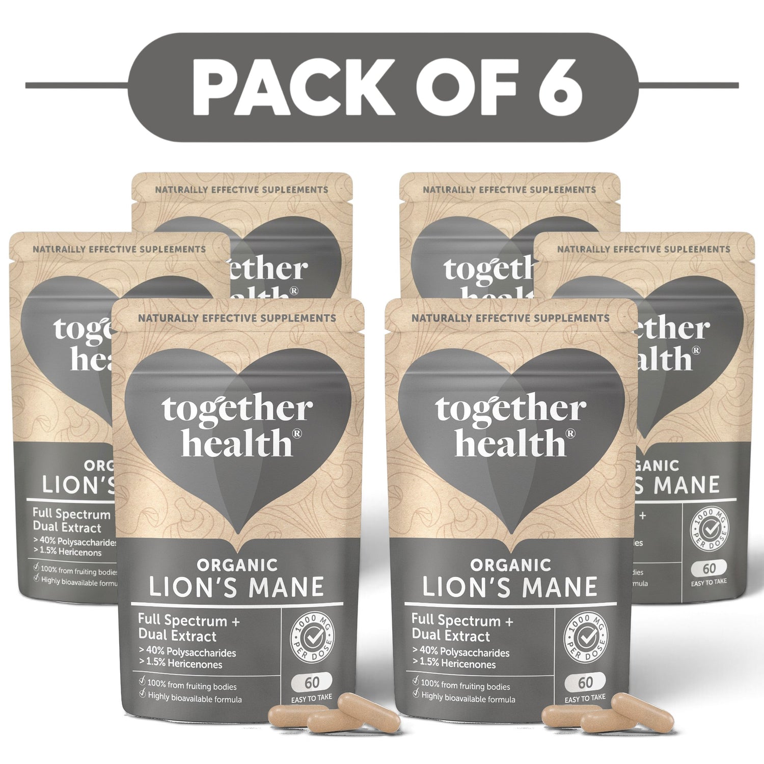 Together Health Organic Lion's Mane 1000mg 60 Capsules Pack of 6