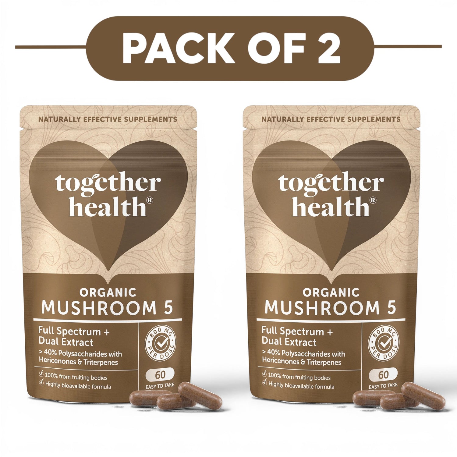 Together Health Organic Mushroom 5 Dual Extract 60 Capsules Pack of 2