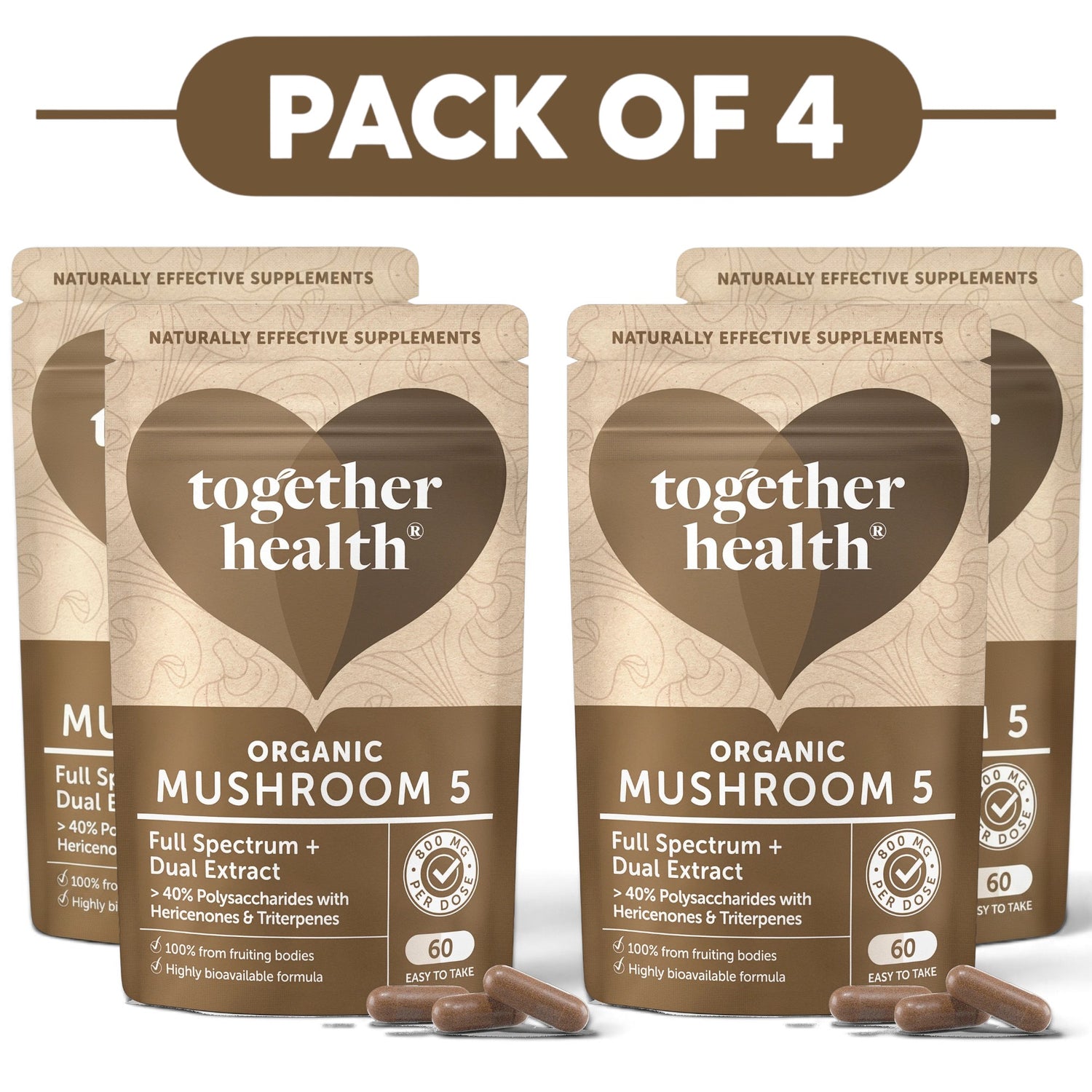 Together Health Organic Mushroom 5 Dual Extract 60 Capsules Pack of 4