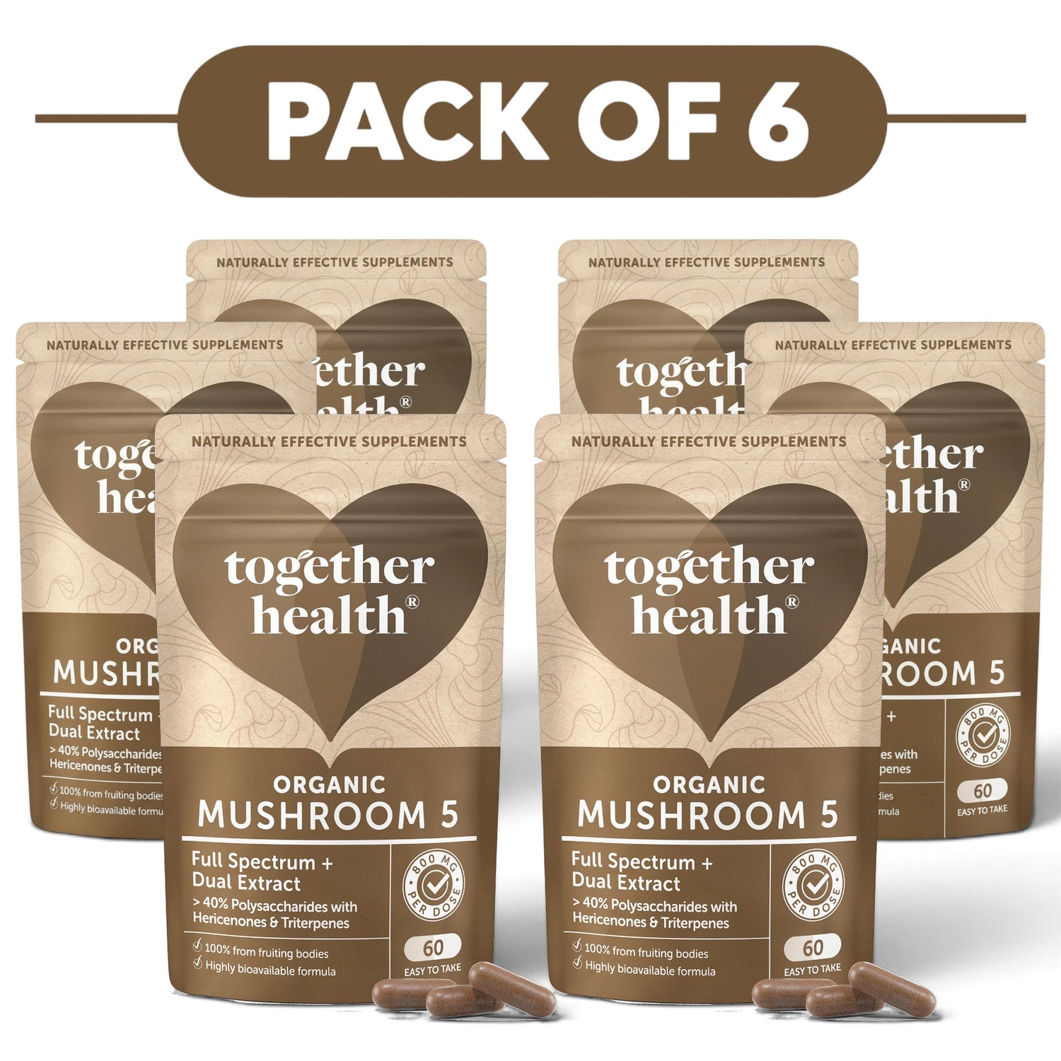 Together Health Organic Mushroom 5 Dual Extract 60 Capsules Pack of 6
