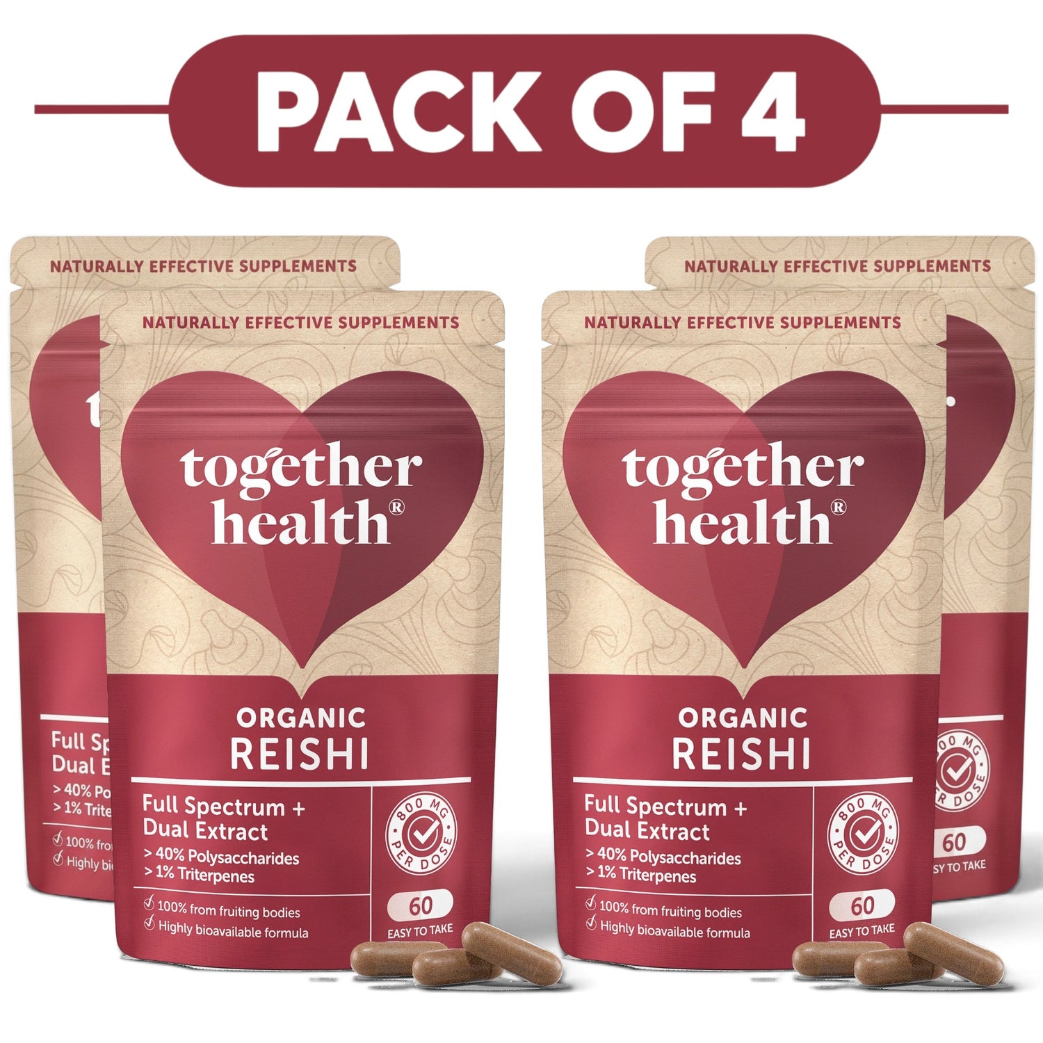 Together Health Organic Reishi 800mg 60 Capsules Pack of 4