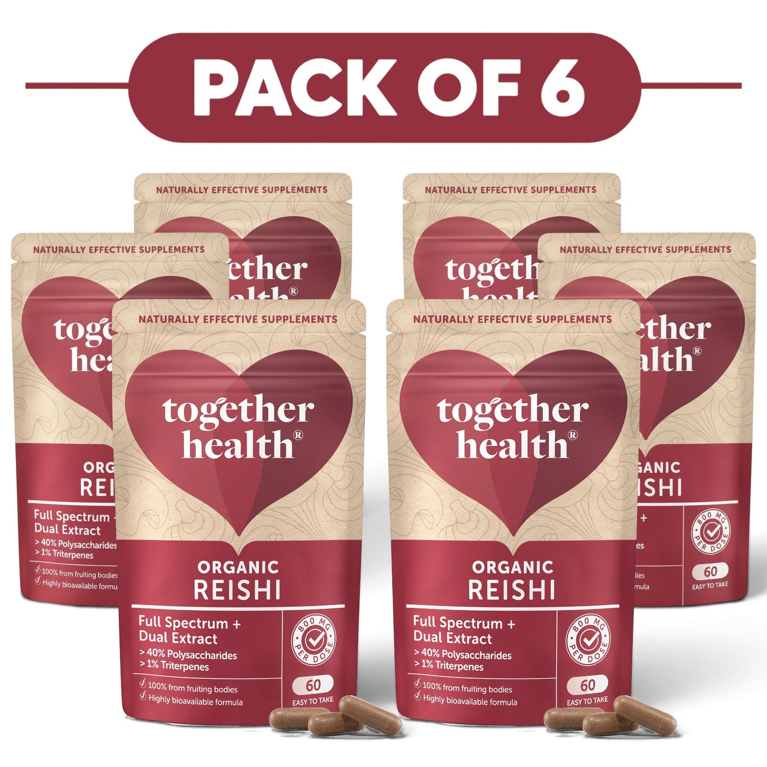 Together Health Organic Reishi 800mg 60 Capsules Pack of 6