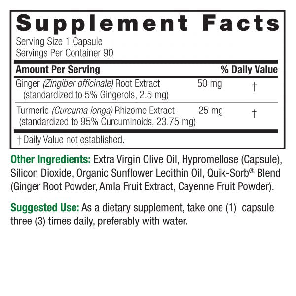 Nature's Answer Turmeric and Ginger Capsules 90 count supplement facts and directions