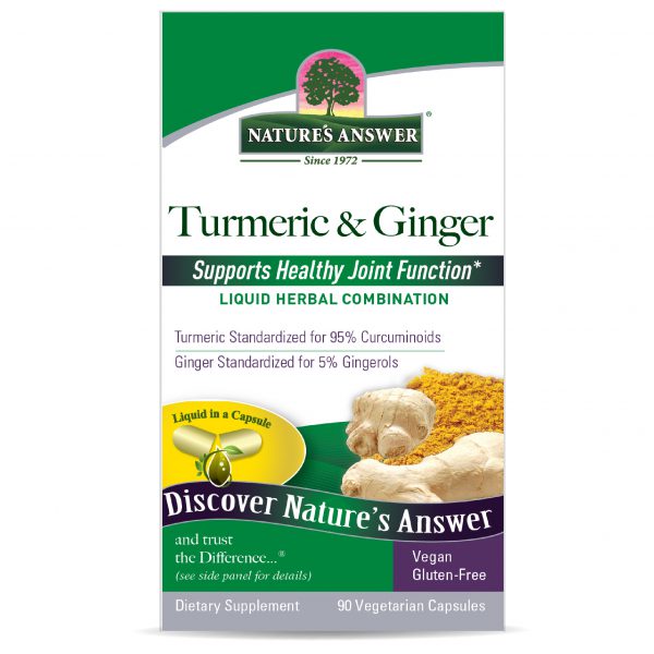 Nature's Answer Turmeric and Ginger Vegan Capsules 90 count herbal supplement front box label