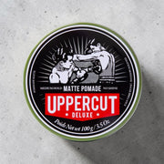 Uppercut Deluxe Matte Pomade 100g tin medium hold matte styling product packaging