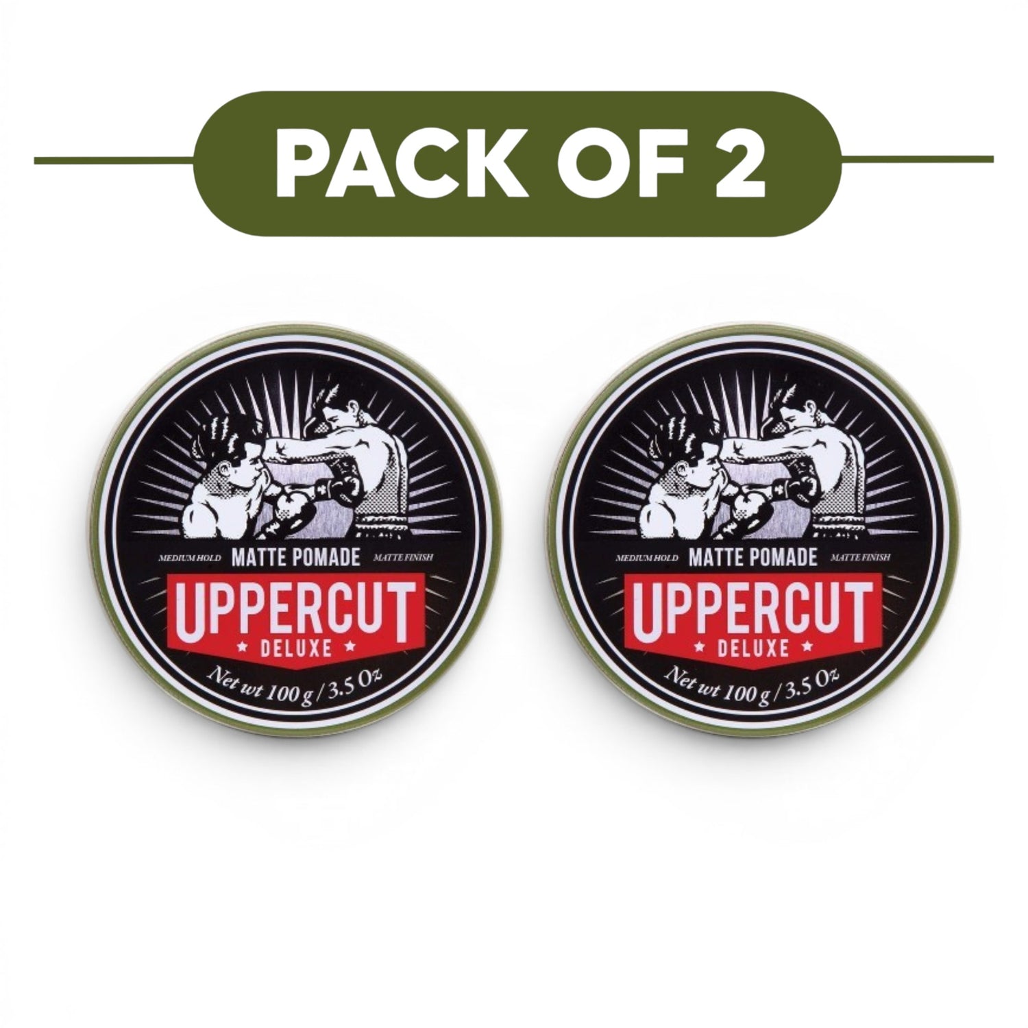 Uppercut Deluxe Matte Pomade 100g tin medium hold matte styling product 2 packs