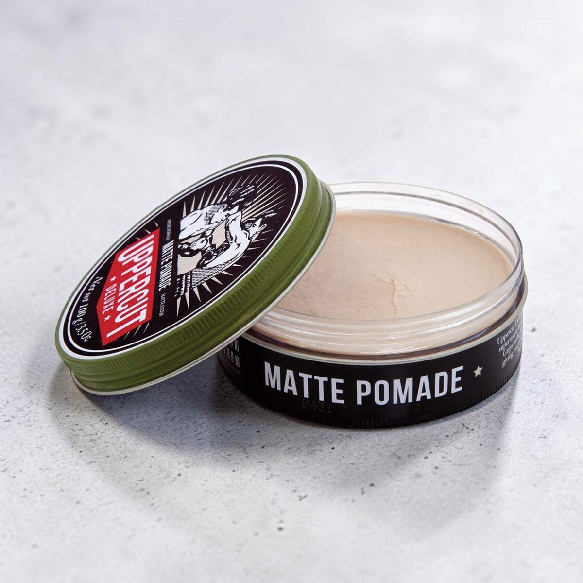 Uppercut Deluxe Matte Pomade 100g tin medium hold matte styling product packaging