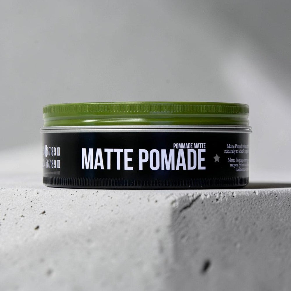 Uppercut Deluxe Matte Pomade 100g jar medium hold matte styling product side packaging
