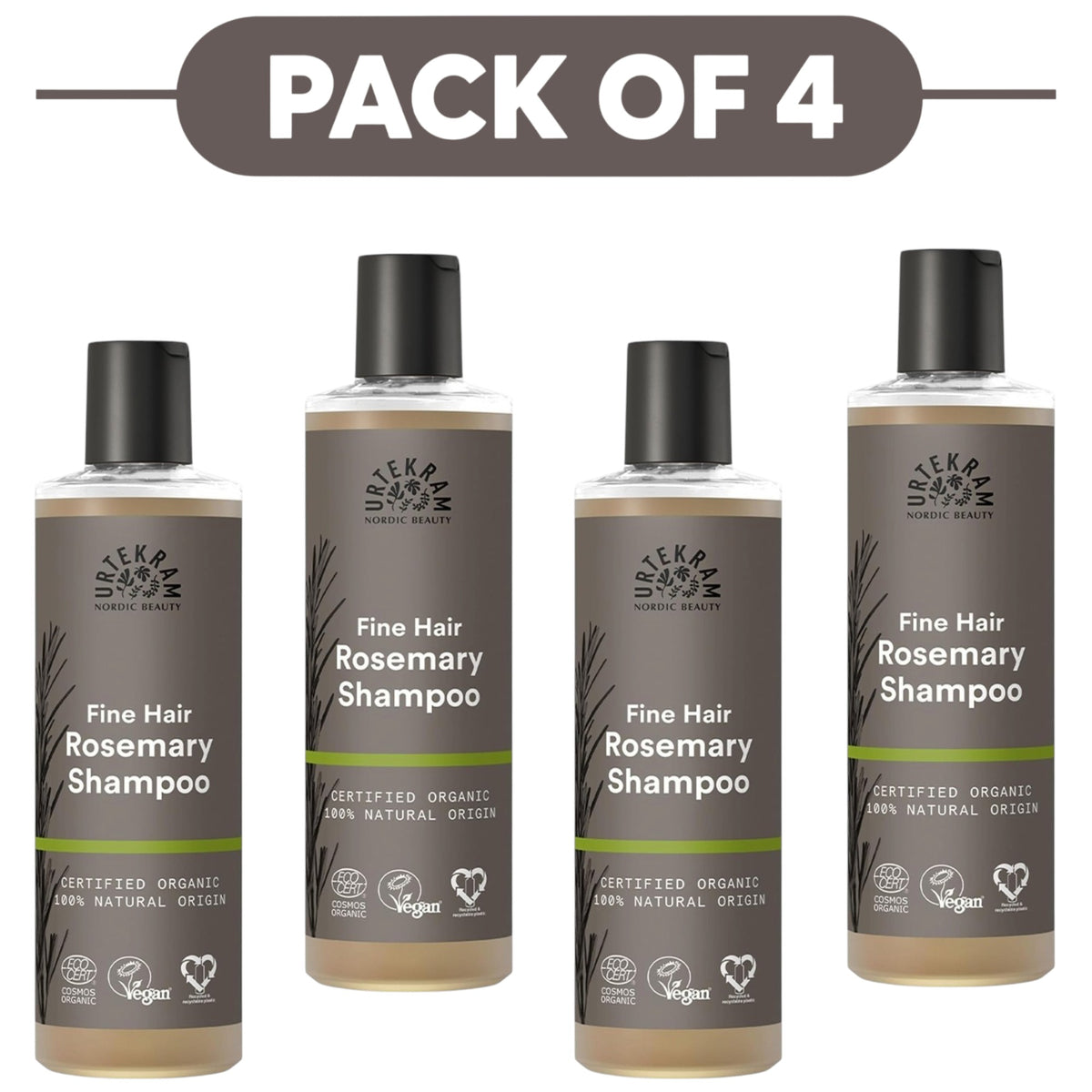Urtekram Fine Hair Rosemary Shampoo 250ml Pack of 4