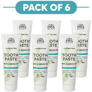 Urtekram Fluoride Free Mint & Green Tea Toothpaste 75ml Pack of 6