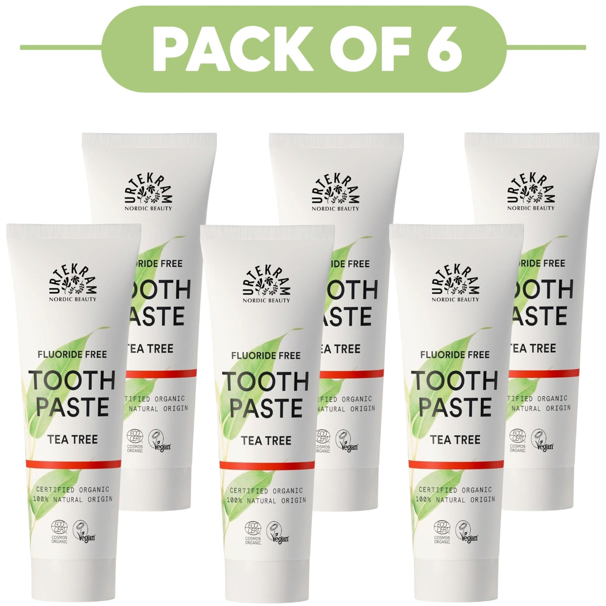 Urtekram Fluoride Free Tea Tree Toothpaste 75ml Pack of 6