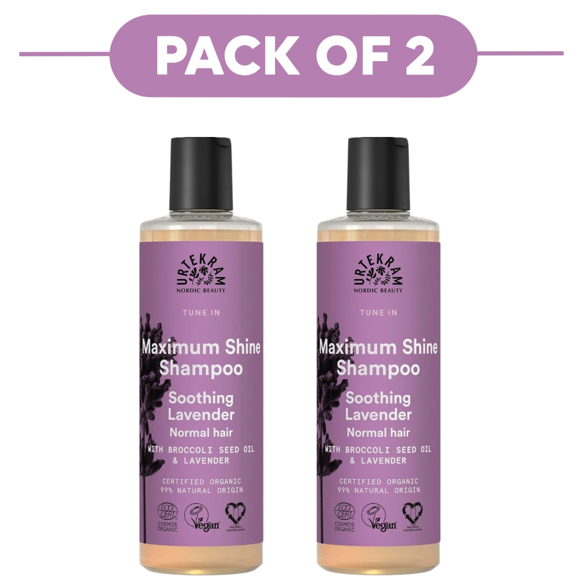 Urtekram Maximum Shine Soothing Lavender Shampoo 250ml Pack of 2