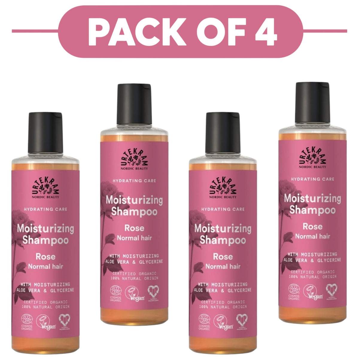 Urtekram Moisturising Rose Shampoo 250ml Pack of 4
