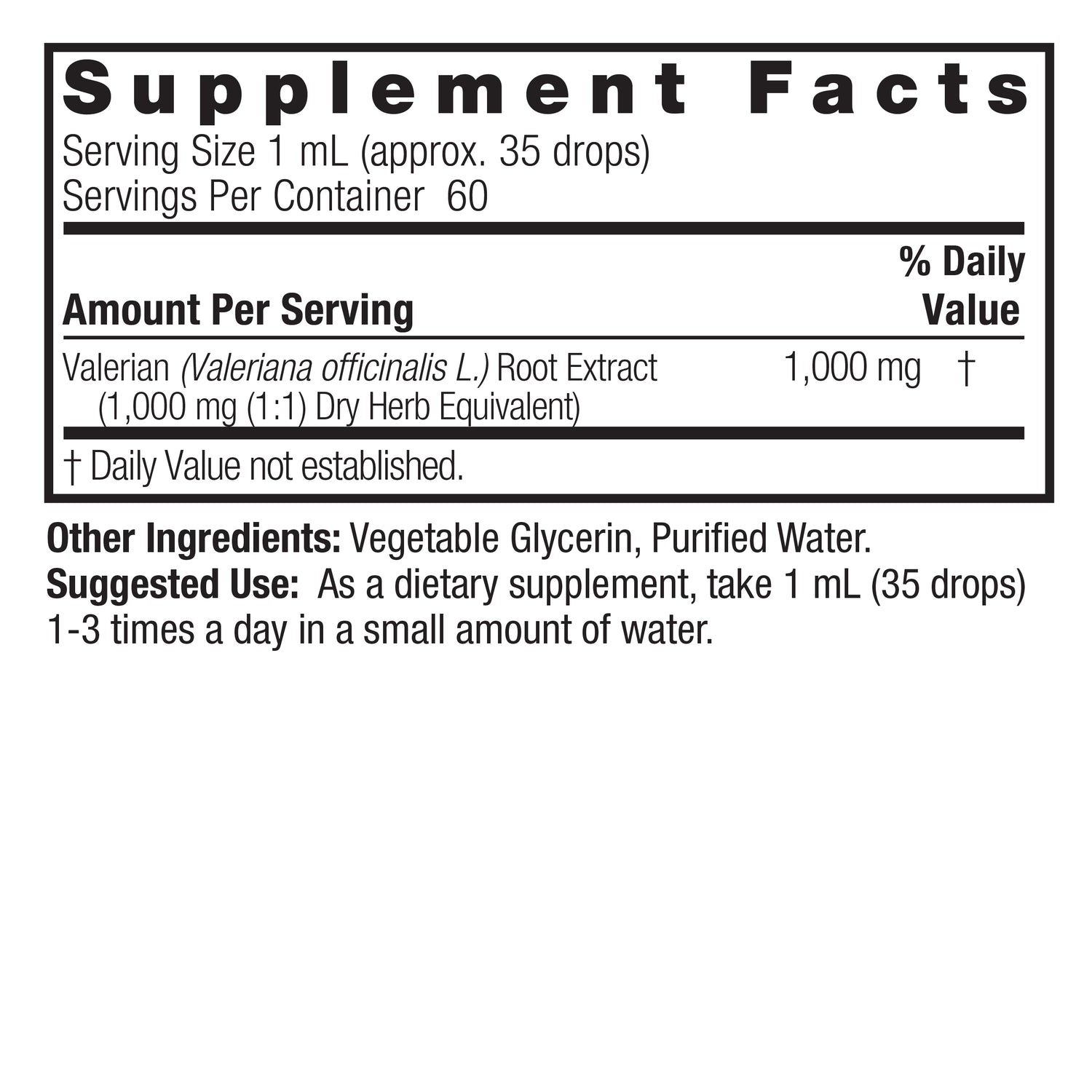 Nature’s Answer Valerian Root liquid extract supplement facts 60ml bottle
