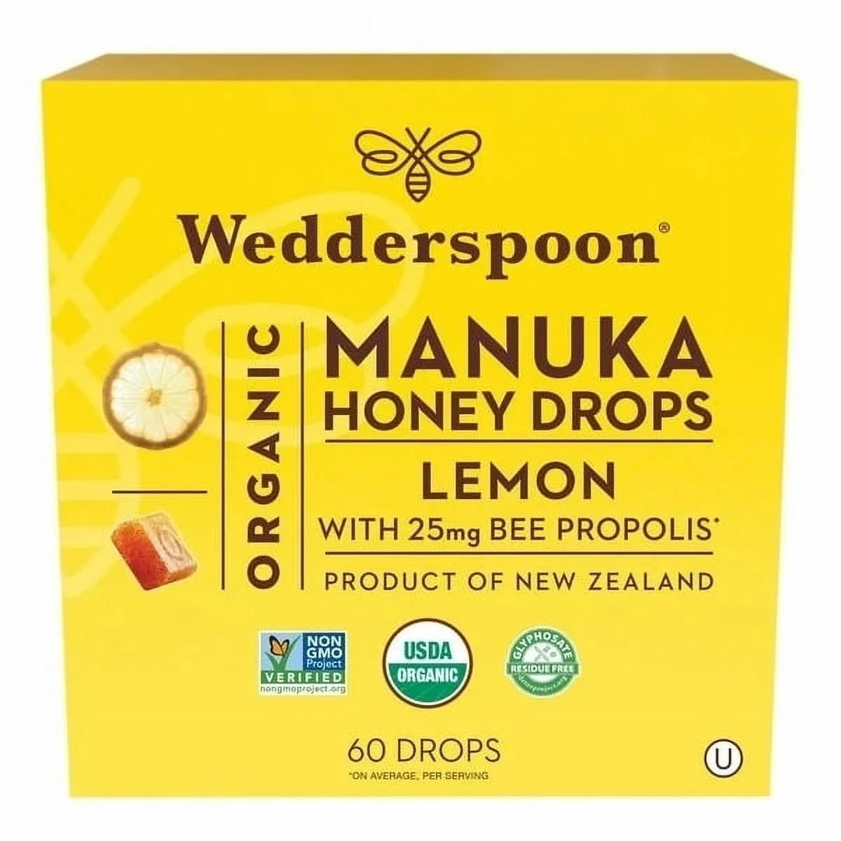 Wedderspoon Organic Manuka Honey Drops with Propolis box, 60 count.