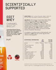 Supplement facts & ingredients image: PhD Intelligent Nutrition Diet Whey ingredients label 2kg caramelised biscuit