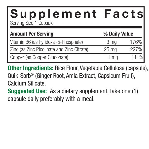 Nature’s Answer Zinc Plus supplement facts vitamin B6 copper 60 capsules