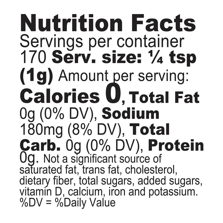 Kinder's Woodfired Garlic Seasoning ingredients label 326g shaker
