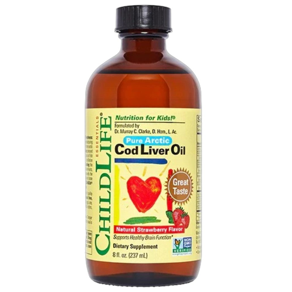 ChildLife Essentials Cod Liver Oil kids supplement strawberry flavour bottle 237ml