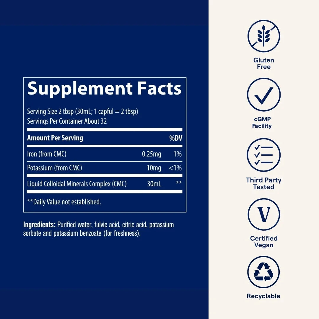 Supplement Facts Image: Trace Minerals Colloidal Minerals supplement facts ingredients liquid bottle 887ml