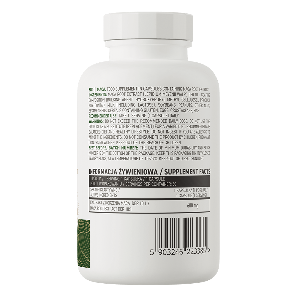 Supplement facts, barcode panel showing 10:1 extract ratio and 600 mg dosage.