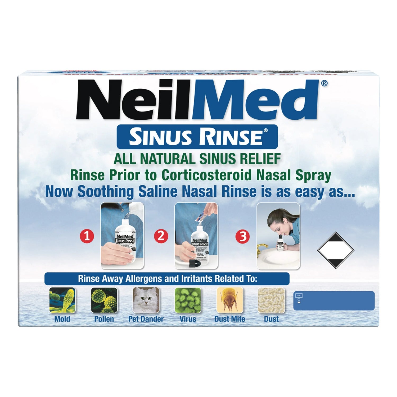 How to Use: NeilMed sinus rinse bottle preparation and nasal rinse usage demonstration