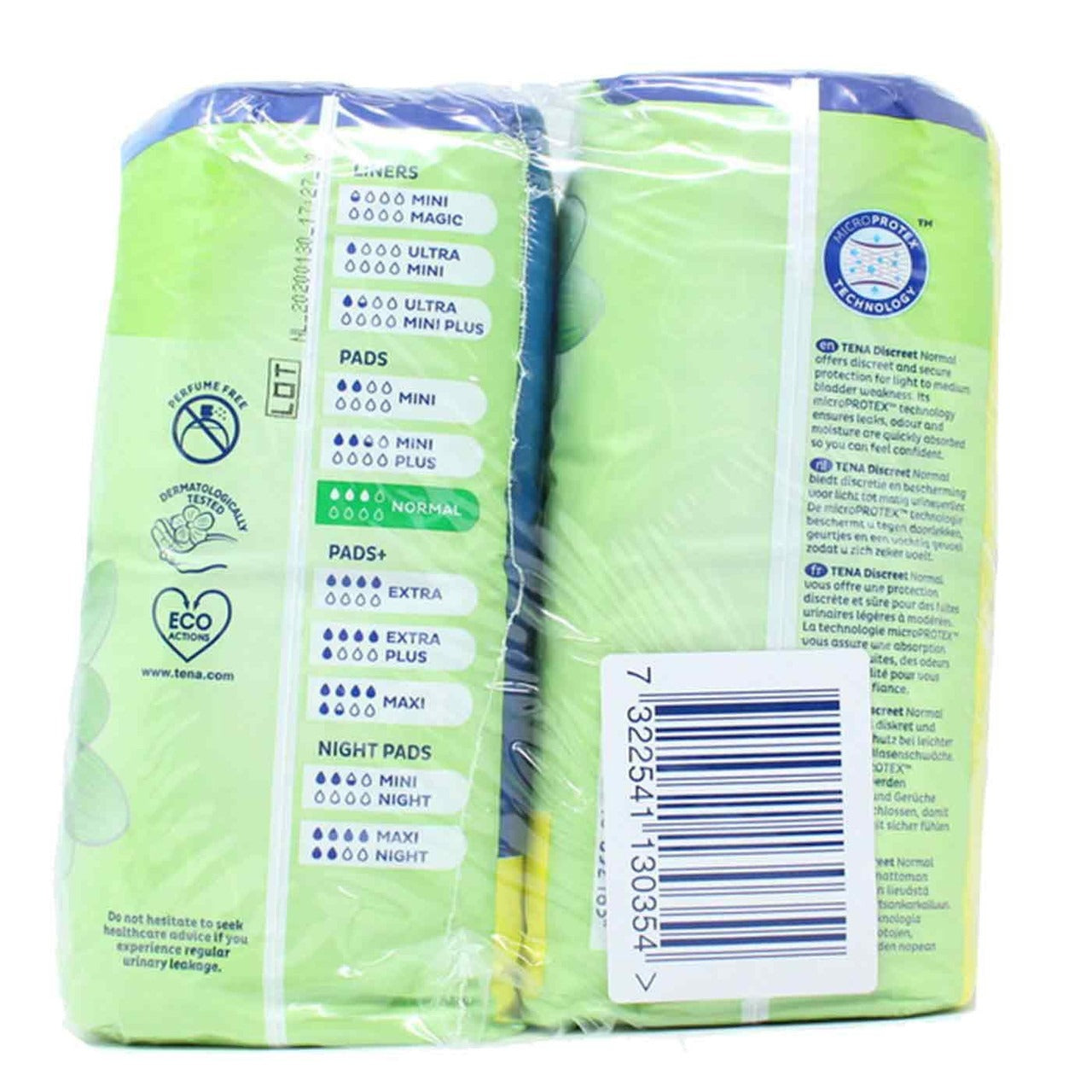Barcode image: TENA Lady Discreet pads duo pack barcode packaging 48 count