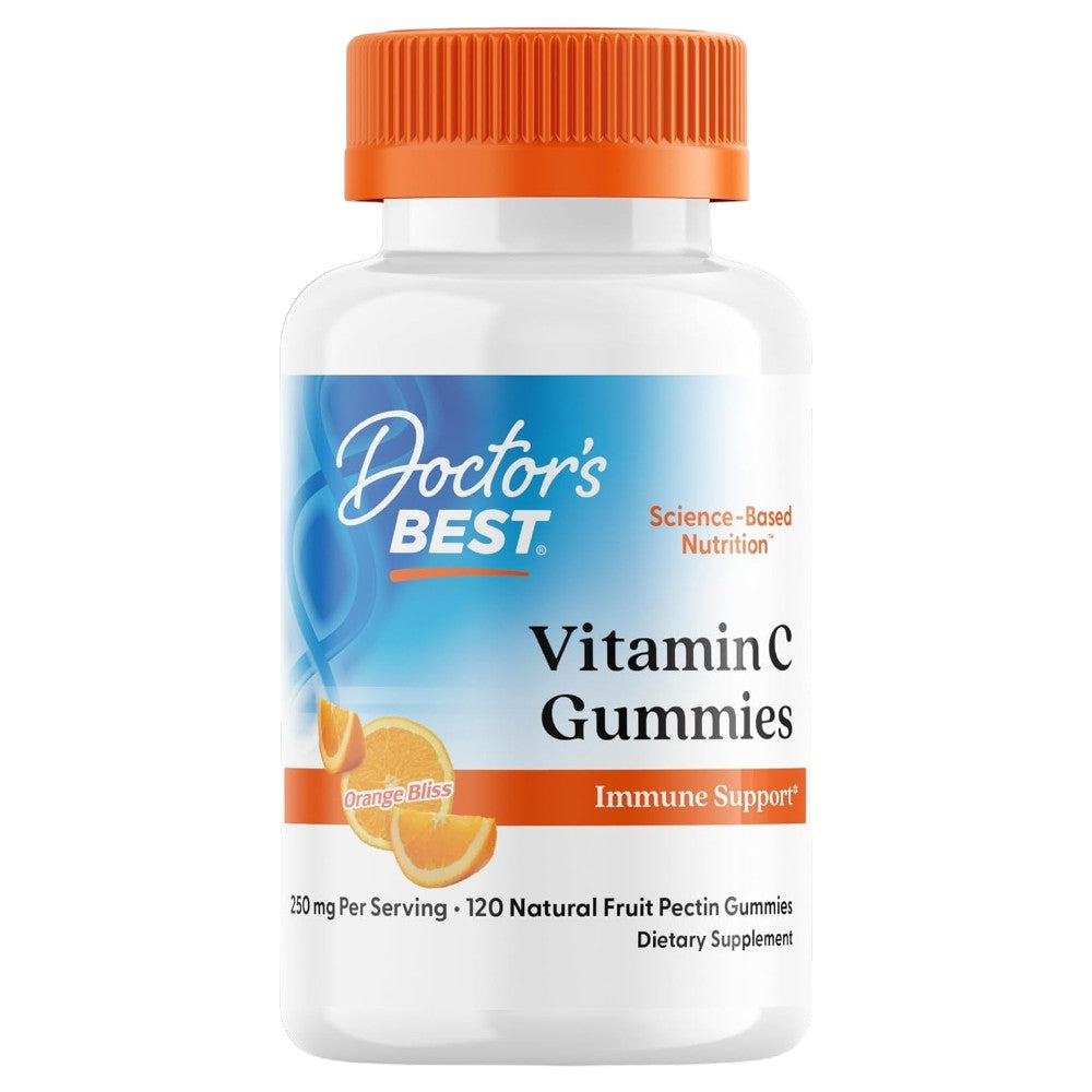 Doctor's Best Vitamin C Gummies, bottle packaging, Orange Bliss flavour, 250mg, 120 natural fruit pectin gummies