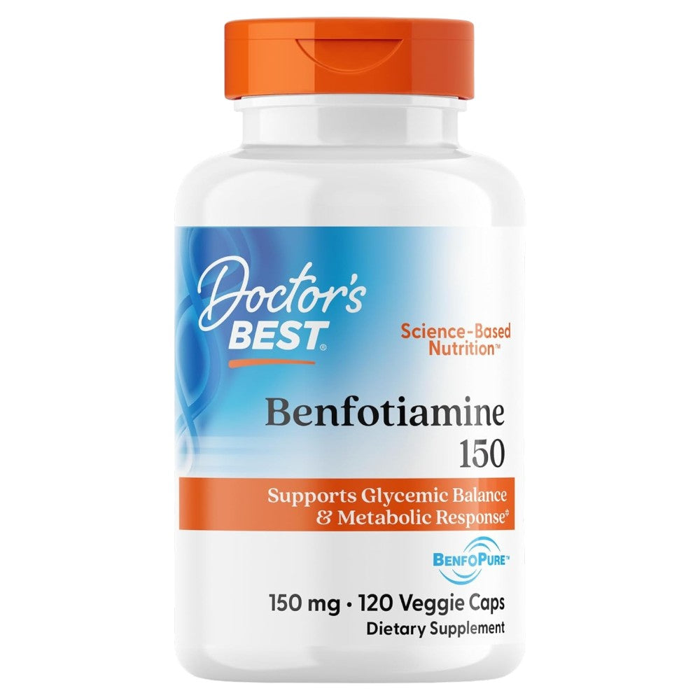Doctor's Best Benfotiamine, bottle packaging, no flavour, 150mg, 120 veggie capsules