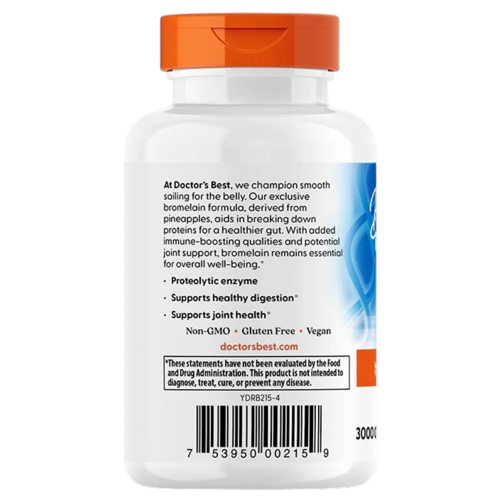 Doctor's Best High Potency Bromelain, bottle packaging, unflavoured, 500mg, 90 veggie capsules, barcode