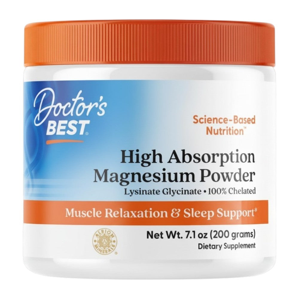 Doctor's Best High Absorption Magnesium Lysinate Glycinate Powder, tub packaging, unflavoured, 200mg, 200g