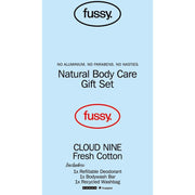Fussy Cloud Nine fresh cotton deodorant and bodywash bar gift set 40g deodorant 100g bar front packaging