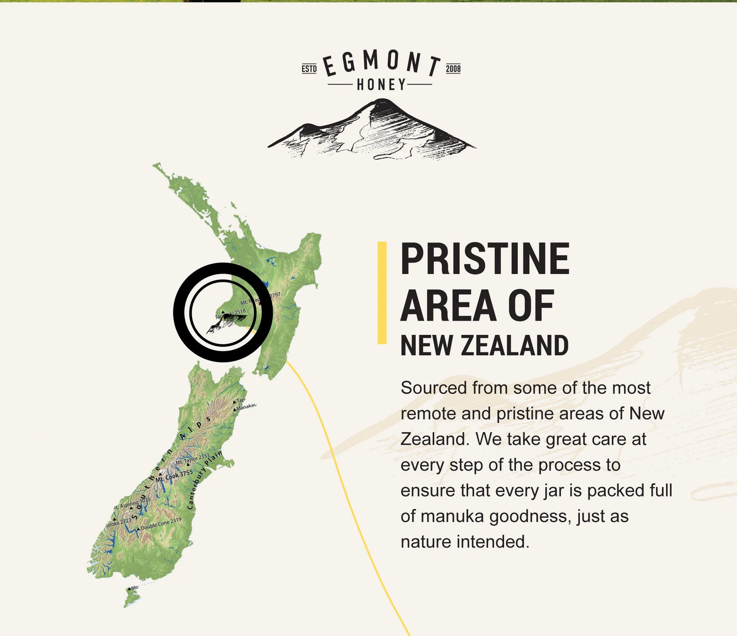 Egmont New Zealand Manuka Honey UMF 12+ pristine area of New Zealand