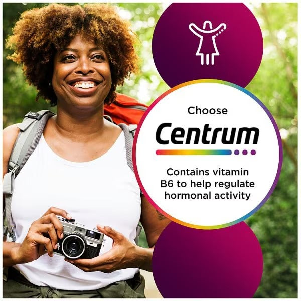 Centrum Women 50+ Multivitamin & Minerals, tablet bottle packaging, 60 tablets, daily supplement use