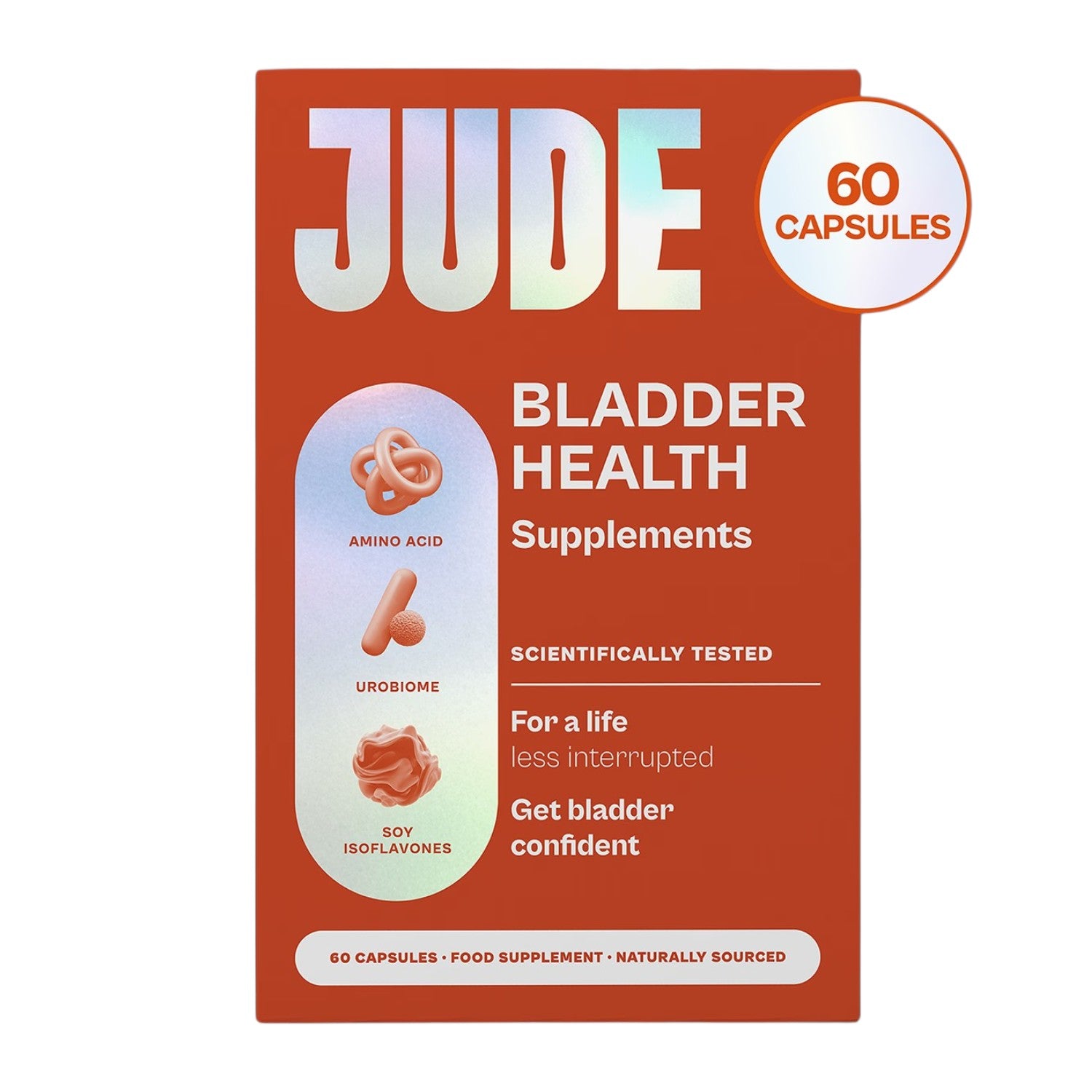 Jude Bladder Health Supplement, cardboard box and capsule packaging, no flavour, 60 capsules