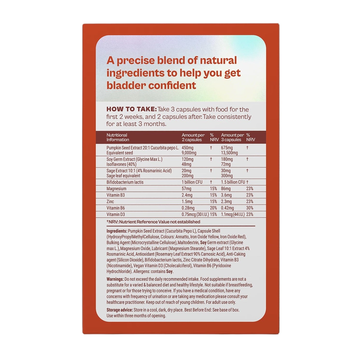 Jude Bladder Health Supplement, cardboard box and capsule packaging, no flavour, 60 capsules, ingredients information