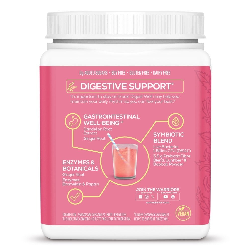 Sunwarrior Shape Digest Well Strawberry Cooler powder drink mix preparation instructions tub 270g