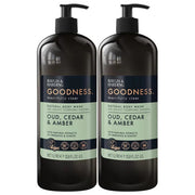 Baylis & Harding Goodness Oud Cedar Amber body wash 1L pump bottles 2 pack front packaging