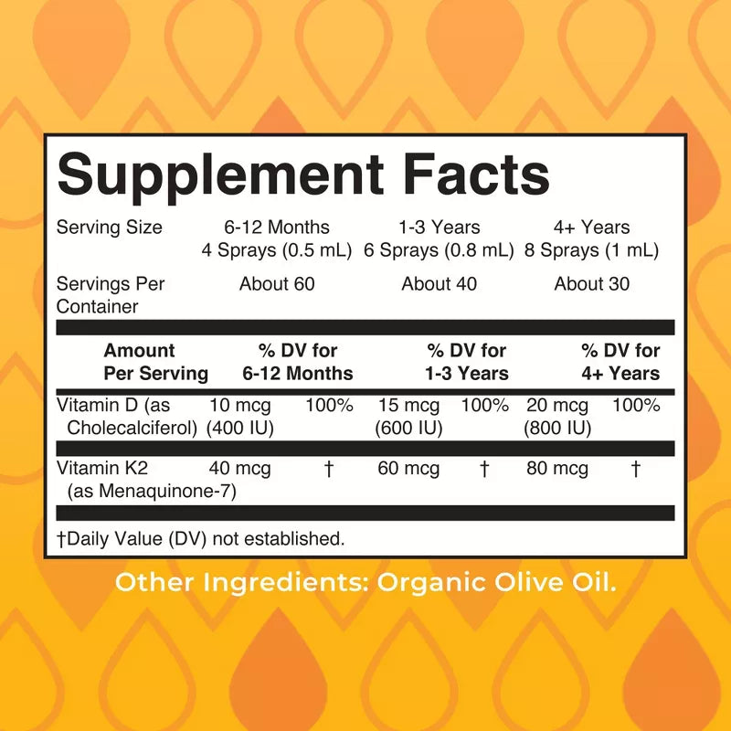 MaryRuth's Vitamin D3 K2 spray supplement facts ingredients 30ml
