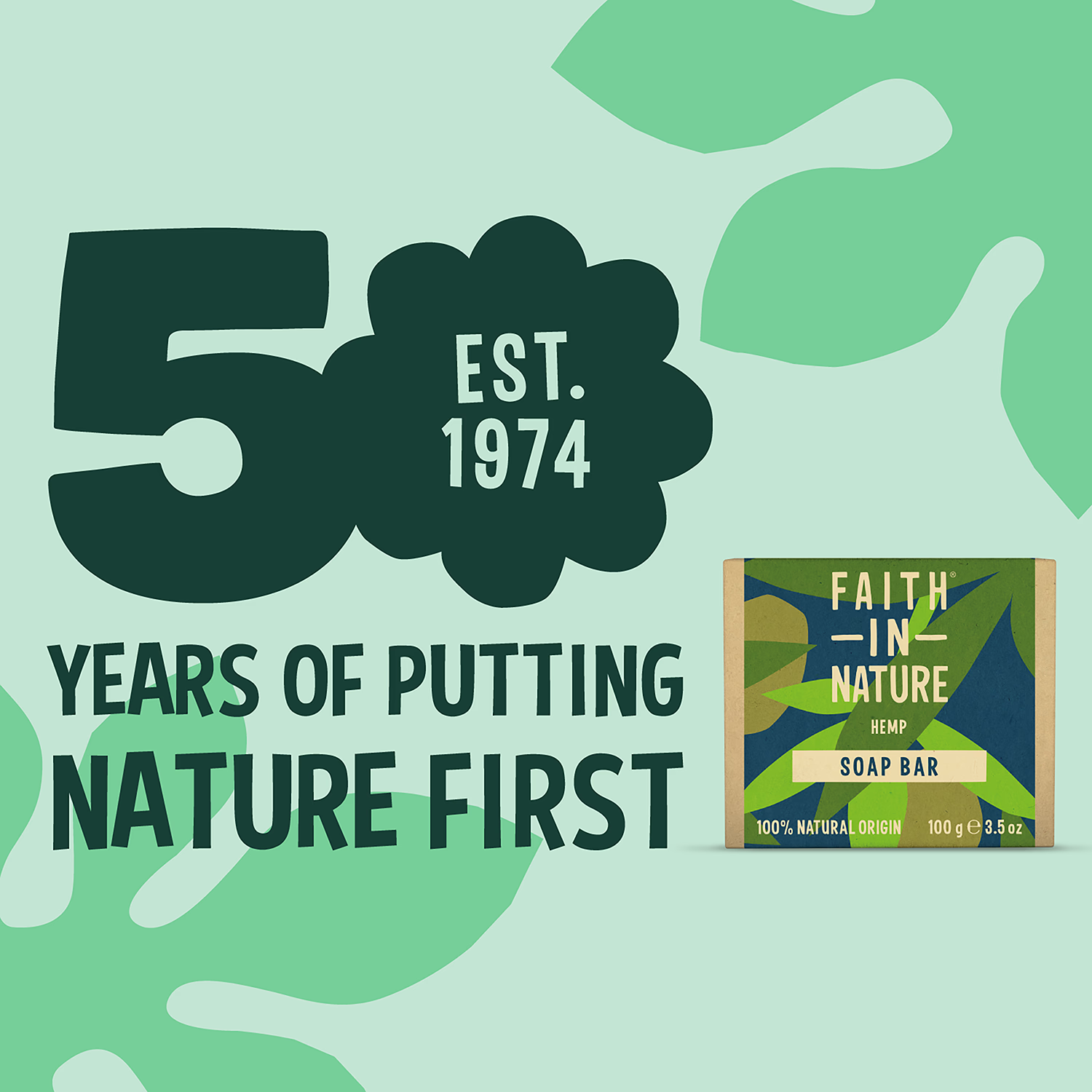 Faith In Nature Natural Hemp Vegan Bar Soap 6 × 100g cardboard packaging in hand washing use