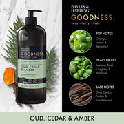 Baylis & Harding Goodness Oud Cedar Amber body wash 1L pump bottles 2 pack ingredients