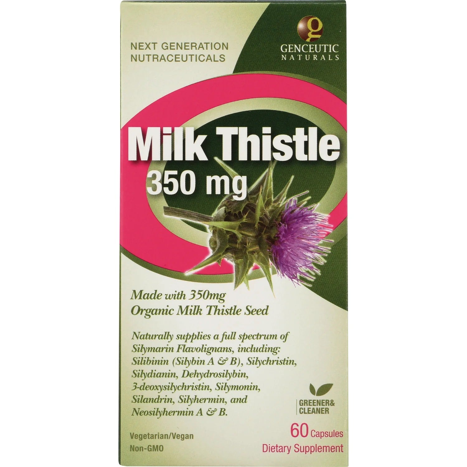 Genceutic Naturals Organic Milk Thistle 350mg capsules box front label 60 capsules