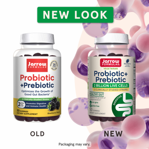 Jarrow Formulas Probiotic + Prebiotic 2 Billion CFU - 50 Gummies new look