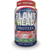 Genceutic Naturals Plant Head vegan protein strawberry powder container front label 780g