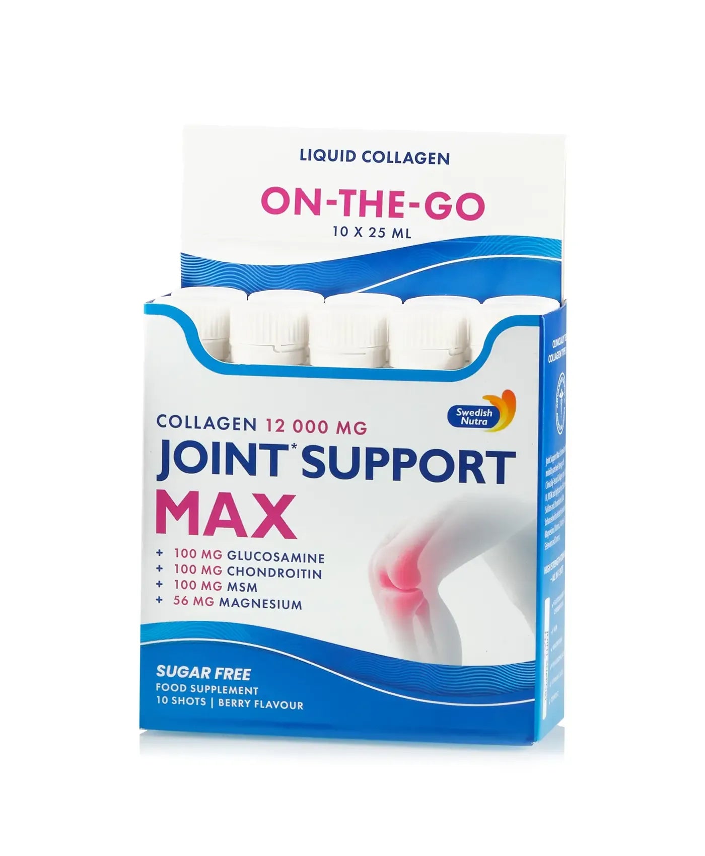 Swedish Nutra Joint Support Max collagen shots berry flavour sugar free 10x25ml pack