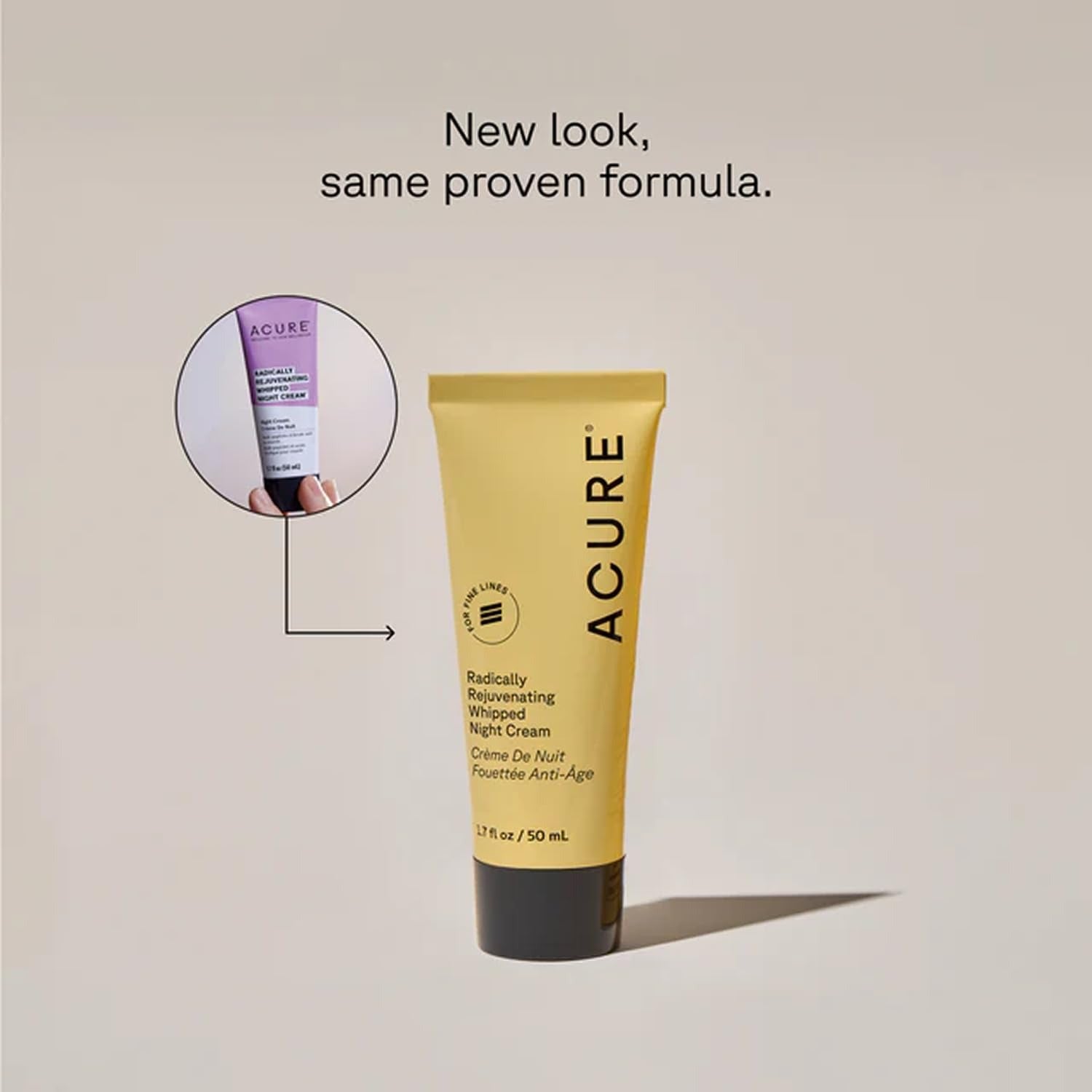 Acure Radically Rejuvenating Whipped Night Cream peptide vitamin C face cream jar 50ml new look, same proven formula